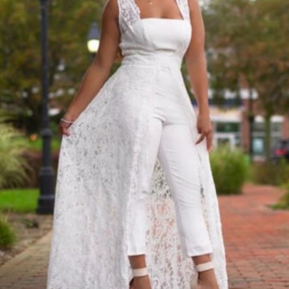 NWT MARINA Jumpsuit with Lace Overlay Skirting